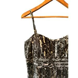 JS Collection | Faux Boning Mesh Overlay Fit + Flare Cocktail Dress | Size 12